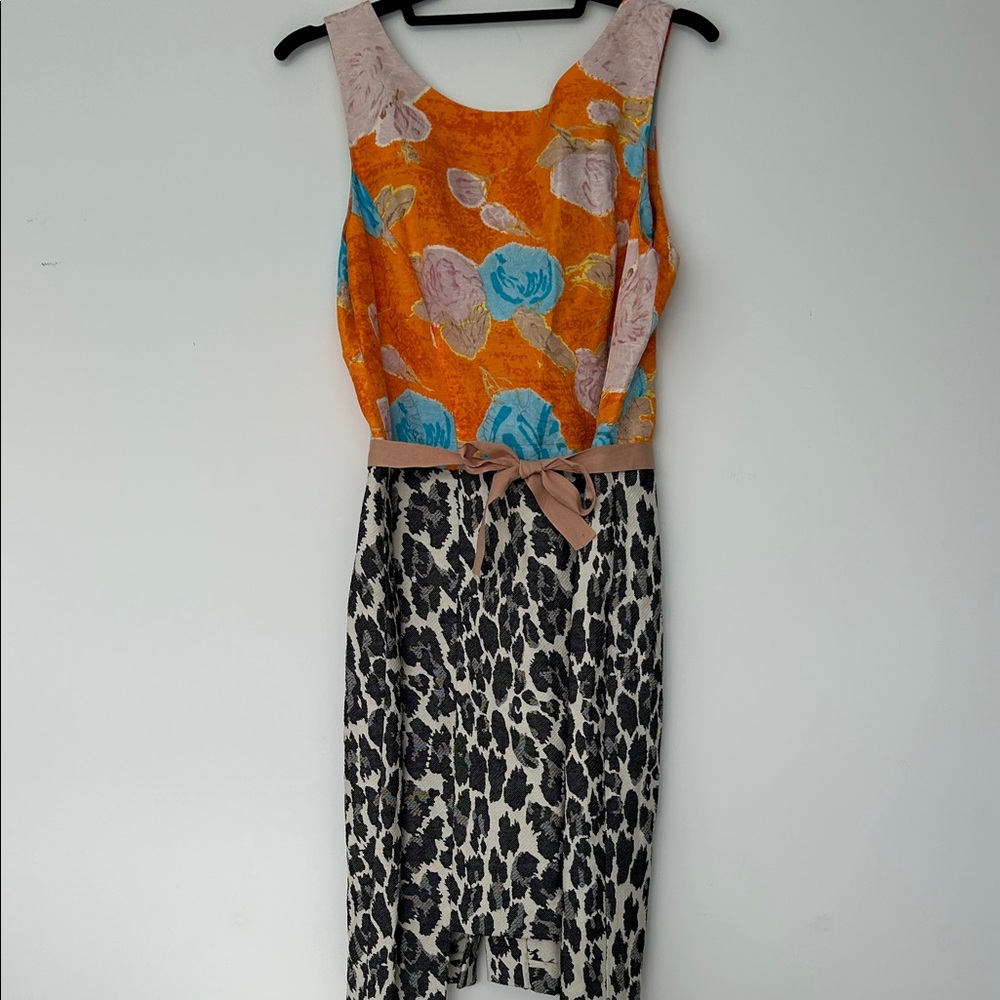 Tracy Reese Orange and Blue Floral Midi Dress